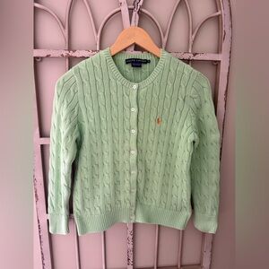 Ralph Lauren Blue Label Light Green Cable-Knit Button Cardigan